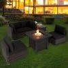 Tangkula 6 Piece Patio Wicker Conversation Set, Outdoor Rattan Sofa Set W/ 32" Propane Fire Pit Table, 50,000 BTU Heat, Tempered Glass Tabletop Black/Navy Blue/Red/Turquoise/Off White -Tangkula GUEST 9f9abb98 a7fc 42d1 8cc0 8acbcfcdbb97