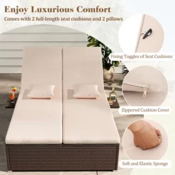 Tangkula Patio Double Chaise Lounge 6 Position Adjustable Wicker Recliner Bed With Cushions & Folding Side Trays 15 Tangkula Patio Double Chaise Lounge 6 Position Adjustable Wicker Recliner Bed With Cushions & Folding Side Trays -Tangkula GUEST 9fbf4762 e1a4 4e44 895e 0a658fd97e20