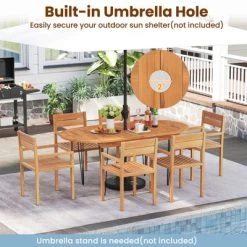 Tangkula 71" Patio Dining Table 6 Person Large Oval Table W/ Teak Wood Tabletop -Tangkula GUEST 9fd0da49 7803 48f6 a036 e378d3903c8c