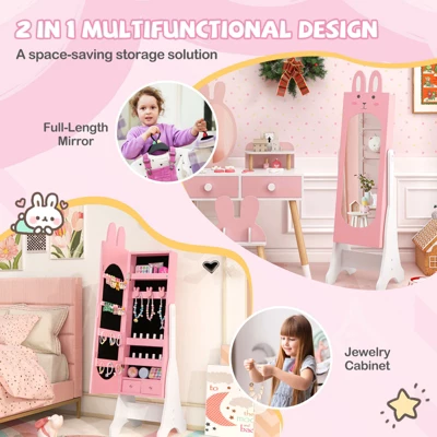 Tangkula Kids Jewelry Armoire Cabinet Free-Standing Full Length Mirror With Storage And 4 Tilt Angles 8 Tangkula Kids Jewelry Armoire Cabinet Free-Standing Full Length Mirror With Storage And 4 Tilt Angles - Image 6