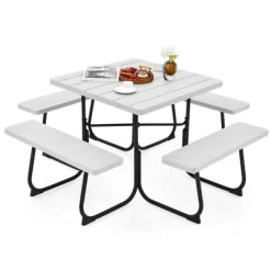 Tangkula 8-person Square Picnic Table Bench Set Outdoor Picnic Table With 4 Benches & Umbrella Hole 500 LBS Capacity Black/Grey/White/Green -Tangkula GUEST a0081b17 9181 4a3f 8092 89b1af1d482b