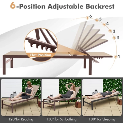 Tangkula Set Of 2 Aluminum Patio Chaise Lounge Outdoor Adjustable Lounge Chair W/ 6-Position Backrest 5 Tangkula Set Of 2 Aluminum Patio Chaise Lounge Outdoor Adjustable Lounge Chair W/ 6-Position Backrest - Image 3