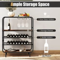 Tangkula 16 Bottle Drinks Rack W/ Glass Holders Metal Frame Storage Shelf For Kitchen -Tangkula GUEST a050107f cf26 494e 9590 f281eda62f65