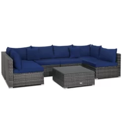 Tangkula 7PCS Patio Rattan Sectional Sofa Set Outdoor Furniture Set W/ Cushions -Tangkula GUEST a0708c41 9a6e 4512 89d6 1d3cac01a935