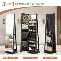 Tangkula 360° Rotating Mirrored Jewelry Cabinet Armoire 3 Color LED Modes Lockable Black -Tangkula GUEST a094b4ab 7a78 4fb7 bceb 18ebfb51e1d7