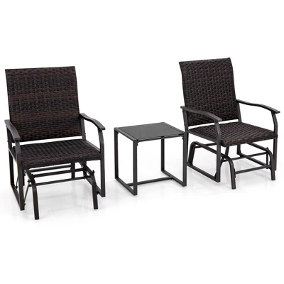 Tangkula 3 PCS Patio Gliding Set Wicker Swing Glider Furniture Set W/ Tempered Glass Coffee Table 4 Tangkula 3 PCS Patio Gliding Set Wicker Swing Glider Furniture Set W/ Tempered Glass Coffee Table - Image 2