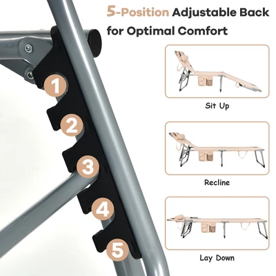 Tangkula Portable Beach Chaise Lounge Chair Folding Reclining Chair W/ Facing Hole Beige 6 Tangkula Portable Beach Chaise Lounge Chair Folding Reclining Chair W/ Facing Hole Beige - Image 4