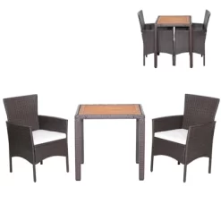 Tangkula Set Of 3 Wicker Dining Set Acacia Wood Table Top W/ Cushioned Chairs Patio Garden -Tangkula GUEST a0d15483 2b6c 4d94 b3ed 6d4c4bf274ee
