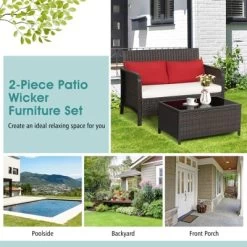 Tangkula 2PCS Patio Rattan Furniture Set Loveseat W/Coffee Table For Garden Porch Backyard Brown -Tangkula GUEST a0eef6f7 b4f1 41e7 815e 15ffe286129d