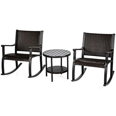 Tangkula 3-Piece Wicker Rocking Bistro Set Outdoor Conversation Set With Coffee Table 7 Tangkula 3-Piece Wicker Rocking Bistro Set Outdoor Conversation Set With Coffee Table - Image 5