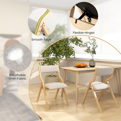 Tangkula Folding Dining Chairs Set Of 4 Wooden Table Chairs W/ Padded Seat Modern Grey & Natural 6 Tangkula Folding Dining Chairs Set Of 4 Wooden Table Chairs W/ Padded Seat Modern Grey & Natural - Image 4