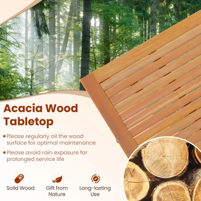 Tangkula 8-Person Outdoor Dining Table 79 Inch Acacia Wood Patio Table With Umbrella Hole Metal Legs & Adjustable Foot Pads 6 Tangkula 8-Person Outdoor Dining Table 79 Inch Acacia Wood Patio Table With Umbrella Hole Metal Legs & Adjustable Foot Pads - Image 4