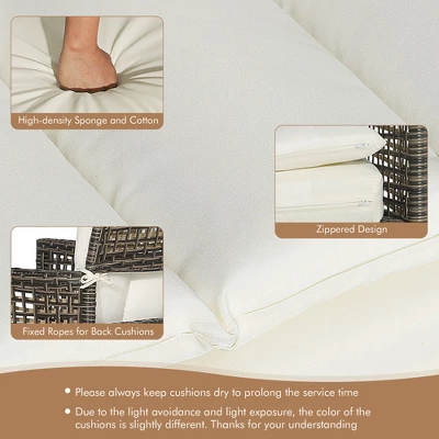 Tangkula 3PCS Patio Wicker Bistro Set Furniture Set PE Rattan Table Set W/ Off White Cushions 6 Tangkula 3PCS Patio Wicker Bistro Set Furniture Set PE Rattan Table Set W/ Off White Cushions - Image 4