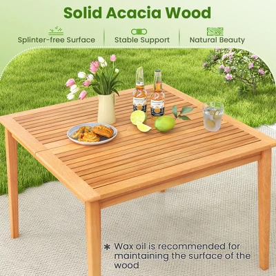 Tangkula 39" 4-Person Outdoor Acacia Wood Dining Table W/ 1.96" Umbrella Hole For Porch 8 Tangkula 39" 4-Person Outdoor Acacia Wood Dining Table W/ 1.96" Umbrella Hole For Porch - Image 6