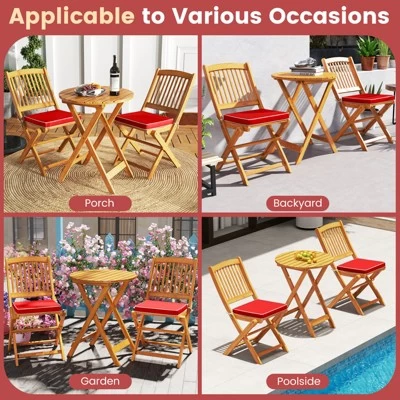 Tangkula Patio Folding Chair Set Of 2 Portable Acacia Wood Dining Chairs With High Back & Seat Cushions Beige/Navy/Red 9 Tangkula Patio Folding Chair Set Of 2 Portable Acacia Wood Dining Chairs With High Back & Seat Cushions Beige/Navy/Red - Image 7