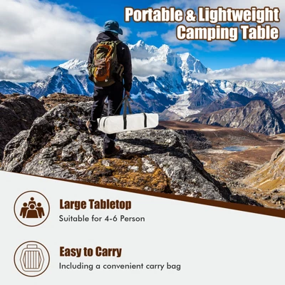 Tangkula Folding Wooden Camping Table Portable Picnic Table W/ Carry Bag Roll-up Bamboo Tabletop Outdoor Travel Camping Table Natural/Coffee 7 Tangkula Folding Wooden Camping Table Portable Picnic Table W/ Carry Bag Roll-up Bamboo Tabletop Outdoor Travel Camping Table Natural/Coffee - Image 5