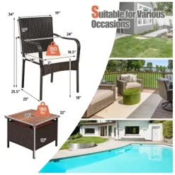 Tangkula 3 PCS Patio Furniture Set PE Wicker Bistro Set W/Acacia Wood Coffee Table & Umbrella Hole For Backyard Garden Poolside 14 Tangkula 3 PCS Patio Furniture Set PE Wicker Bistro Set W/Acacia Wood Coffee Table & Umbrella Hole For Backyard Garden Poolside -Tangkula GUEST a1de034d 54fa 4ecc ad83 93fc0f98c3e3