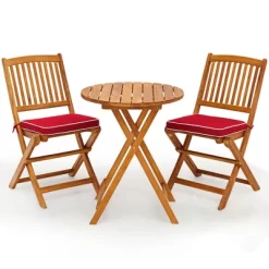 Tangkula 3PCS Folding Acacia Wood Bistro Set Patio Conversation Set W/ Red Cushions 19 Tangkula 3PCS Folding Acacia Wood Bistro Set Patio Conversation Set W/ Red Cushions -Tangkula GUEST a202f9f5 667a 4949 b43e 6628ac03b317