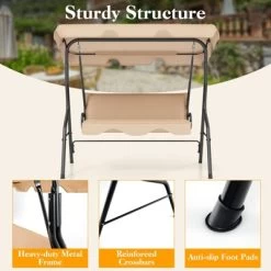 Tangkula 3-Person Swing Chair Porch Swing Seat W/ Adjustable Canopy Removable Cushion -Tangkula GUEST a21f7e8e 13da 4945 85ed a734bd64847c