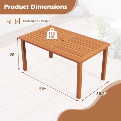 Tangkula Patio Solid Wood Dining Table W/ Umbrella Hole Teak Oil Finish Rectangular 10 Tangkula Patio Solid Wood Dining Table W/ Umbrella Hole Teak Oil Finish Rectangular - Image 8