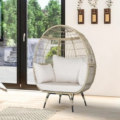 Tangkula Patio Rattan Oversized Wicker Egg Chair Stationary Lounge Basket W/ 4 Soft Cushions 3 Tangkula Patio Rattan Oversized Wicker Egg Chair Stationary Lounge Basket W/ 4 Soft Cushions