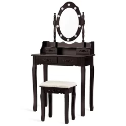 Vanity Table Set Detachable Makeup Table Dressing Desk With Mirror & Cushioned Stool Brown/White/Black -Tangkula GUEST a28db7a9 5c53 4210 9470 80219eaa5197