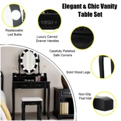 Tangkula Make-Up Vanity Table Dresser Set W/LED Light, Black Brown White 16 Tangkula Make-Up Vanity Table Dresser Set W/LED Light, Black Brown White -Tangkula GUEST a2cf1ab7 15d1 4992 8bf3 5160990827bb