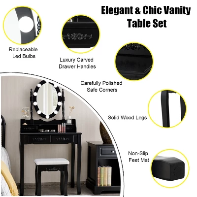 Tangkula Make-Up Vanity Table Dresser Set W/LED Light, Black Brown White 7 Tangkula Make-Up Vanity Table Dresser Set W/LED Light, Black Brown White - Image 5