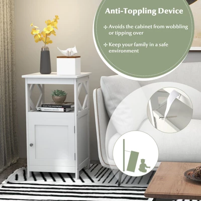 Tangkula Bathroom Floor Cabinet Single Door Storage Cabinet With Open Compartment Anti-Toppling Device Grey/White 8 Tangkula Bathroom Floor Cabinet Single Door Storage Cabinet With Open Compartment Anti-Toppling Device Grey/White - Image 6