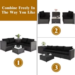 Tangkula Set Of 4 Patio Rattan Furniture Set Cushioned Loveseat Storage Table Outdoor Black 9 Tangkula Set Of 4 Patio Rattan Furniture Set Cushioned Loveseat Storage Table Outdoor Black -Tangkula GUEST a2ede242 c96a 4a30 bd91 d44d8e9f328d
