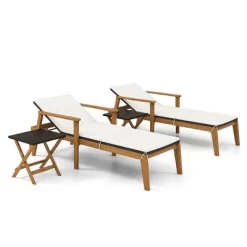 Tangkula 4 Piece Outdoor Chaise Lounge Chair Set Rattan With Armrests & 4-Level Backrest Folding Coffee Table & Cushioned Acacia Wood Lounge Chair Set -Tangkula GUEST a30bc866 1f64 4915 957c bdf8990c4e3b
