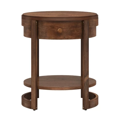 Tangkula 2-Tier Nightstand W/ Shelf & Wood Grains Drawer Round White/Brown 11 Tangkula 2-Tier Nightstand W/ Shelf & Wood Grains Drawer Round White/Brown - Image 9