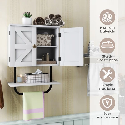 Tangkula Bathroom Wall Cabinet Medicine Storage Cabinet W/ Open Shelf & Towel Bar 9 Tangkula Bathroom Wall Cabinet Medicine Storage Cabinet W/ Open Shelf & Towel Bar - Image 7
