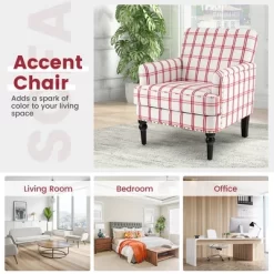 Tangkula Modern Accent Armchair Upholstered Single Sofa Chair W/ Rubber Wood Legs Red Checkerboard 14 Tangkula Modern Accent Armchair Upholstered Single Sofa Chair W/ Rubber Wood Legs Red Checkerboard -Tangkula GUEST a352f1e5 7903 47ed a096 5674539fd85e