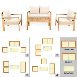 Tangkula 8PCS Patio Acacia Wood Conversation Furniture Set W/ Off White Cushions -Tangkula GUEST a383ee75 87cb 4d54 b894 52a5f36bc618