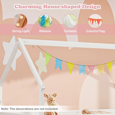 Tangkula Twin Over Twin House Bunk Bed W/ Slide Solid Wood Low Bunk Bed For Kids White 7 Tangkula Twin Over Twin House Bunk Bed W/ Slide Solid Wood Low Bunk Bed For Kids White - Image 5