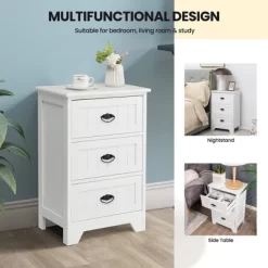 Tangkula End Table Nightstand Bedroom Storage W/ 3 Drawers & Wood Slide White 19 Tangkula End Table Nightstand Bedroom Storage W/ 3 Drawers & Wood Slide White -Tangkula GUEST a3e02b62 576b 4e16 b177 c120dbe141c4