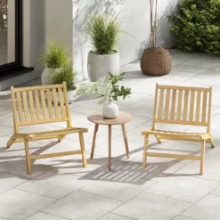 Tangkula 2PCS Teak Wood Outdoor Reclining Chair Natural Mid Century Accent Chair W/ Backrest -Tangkula GUEST a3effff4 7205 450f 93d1 9a8254886d14