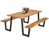 Tangkula Patented Picnic Table Bench Set Outdoor Camping Wooden 2 Built-in Benches W/Umbrella Hole -Tangkula GUEST a3f56815 582a 4b2e ba89 8c5fc768bf28