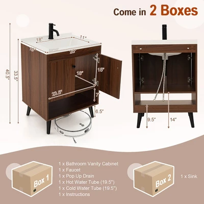 Tangkula 25 Inch Wooden Bathroom Vanity Sink Combo With Open Shelf & Sink & Pop Up Drain 10 Tangkula 25 Inch Wooden Bathroom Vanity Sink Combo With Open Shelf & Sink & Pop Up Drain - Image 8