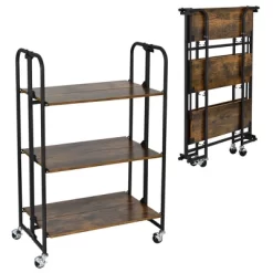 Tangkula 3-Tier Folding Bar Cart Kitchen Serving Island Utility Cart Storage Shelves -Tangkula GUEST a4064095 e766 4b60 a90e 08a70c978f7a
