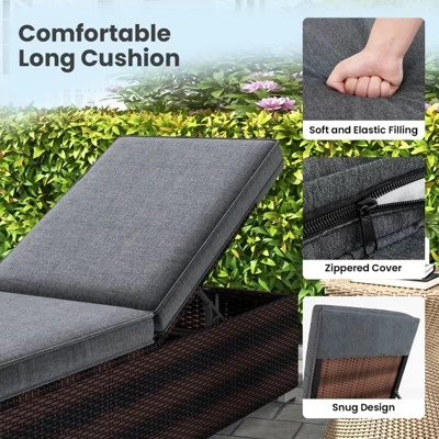 Tangkula Outdoor Chaise Lounge W/ Long Seat Cushion Heavy-Duty Metal Frame 3 Tangkula Outdoor Chaise Lounge W/ Long Seat Cushion Heavy-Duty Metal Frame