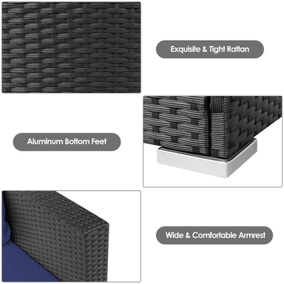 Tangkula 3PCS Rattan Patio Conversation Furniture Set Outdoor W/ Navy Cushions 8 Tangkula 3PCS Rattan Patio Conversation Furniture Set Outdoor W/ Navy Cushions - Image 6