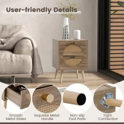 Tangkula Rattan Nightstand Set Of 2 End Side Table With 2 Rattan Drawers Pine Wood Legs Wood Accent Table 16 Tangkula Rattan Nightstand Set Of 2 End Side Table With 2 Rattan Drawers Pine Wood Legs Wood Accent Table -Tangkula GUEST a4bec50c af39 4c79 94d6 264f470af4c3