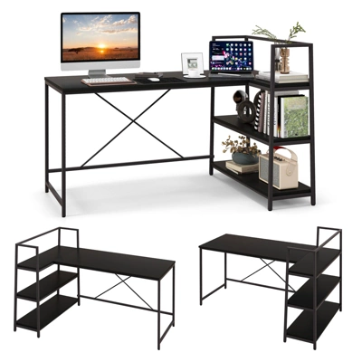 Tangkula 59 Inch L-Shaped Computer Desk Large Reversible Corner Desk W/ Open Storage Shelves Space-Saving Writing Study Table PC Laptop Gaming Desk Black/White + Natural/Black + Walnut 12 Tangkula 59 Inch L-Shaped Computer Desk Large Reversible Corner Desk W/ Open Storage Shelves Space-Saving Writing Study Table PC Laptop Gaming Desk Black/White + Natural/Black + Walnut - Image 10
