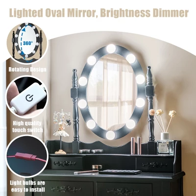 Tangkula Make-Up Vanity Table Dresser Set W/LED Light, Black Brown White 8 Tangkula Make-Up Vanity Table Dresser Set W/LED Light, Black Brown White - Image 6