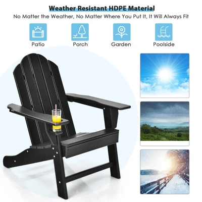 Tangkula Outdoor Adirondack Chair W/Ergonomic Design&Ottoman Lounge Armchair HDPE Chair For Yard&Patio Black/Grey/Turquoise/White 5 Tangkula Outdoor Adirondack Chair W/Ergonomic Design&Ottoman Lounge Armchair HDPE Chair For Yard&Patio Black/Grey/Turquoise/White - Image 3