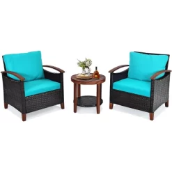 Tangkula 3-Piece Patio Rattan Bistro Set Acacia Wood Frame Sofa And Side Table 27 Tangkula 3-Piece Patio Rattan Bistro Set Acacia Wood Frame Sofa And Side Table -Tangkula GUEST a57d028e f625 4daf 8dfa e683e5936e7b