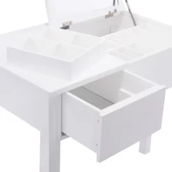 Tangkula 2 Drawers Make-up Mirror Set Vanity Dressing Table Flip-type Desktop With Stool -Tangkula GUEST a5bd7c99 8f8b 428c aa08 68b341078334