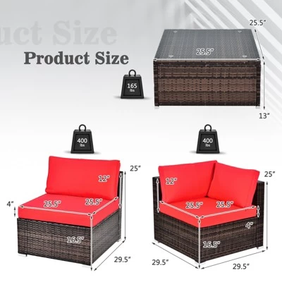 Tangkula 6PCS Wicker Patio Sectional Conversation Furniture Set With Coffee Table & Seat Cushions Red 7 Tangkula 6PCS Wicker Patio Sectional Conversation Furniture Set With Coffee Table & Seat Cushions Red - Image 5